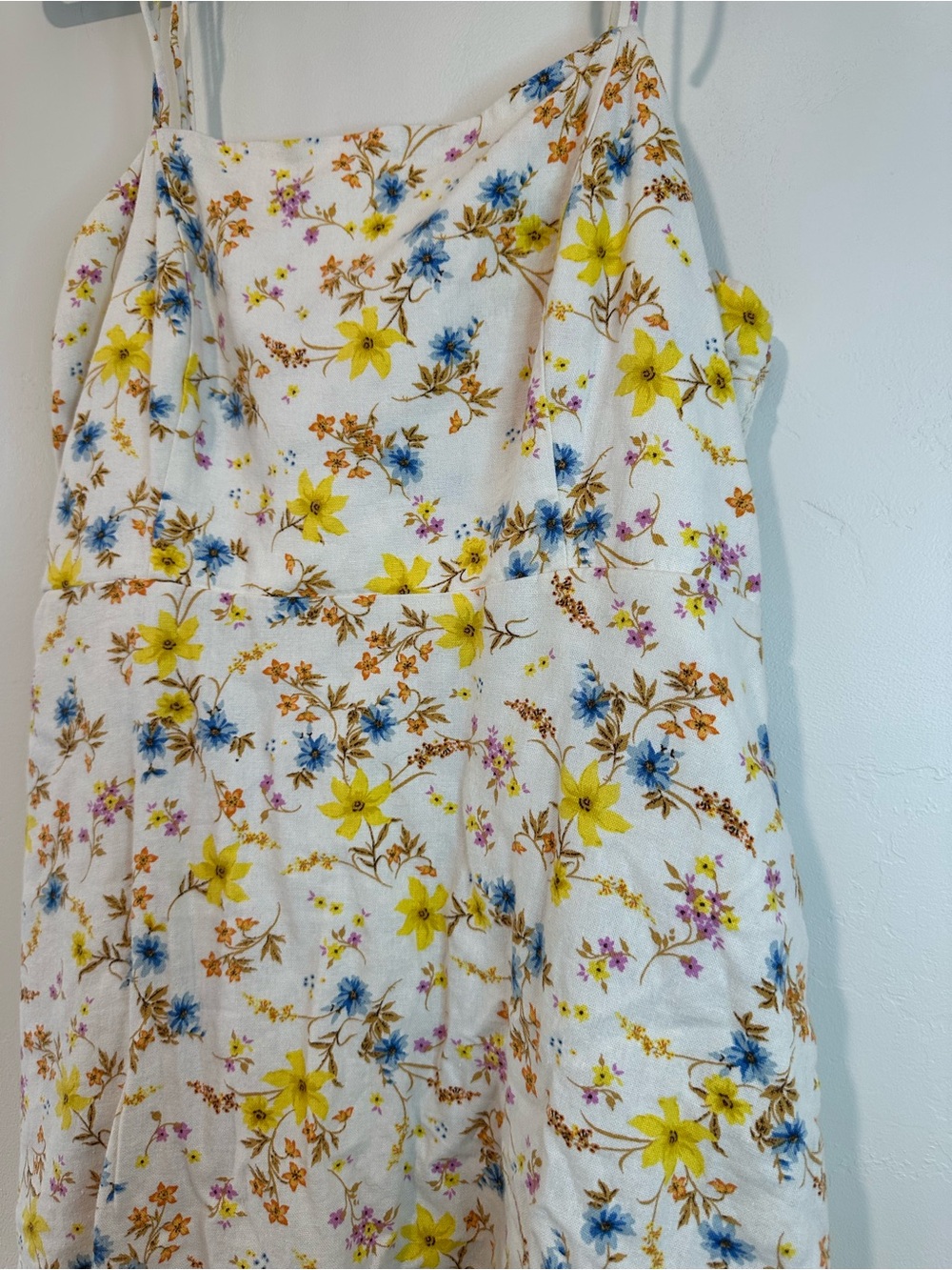Old Navy Linen Blend Floral Mini Dress Cottagecore Smocked Back Large - Picture 4 of 10
